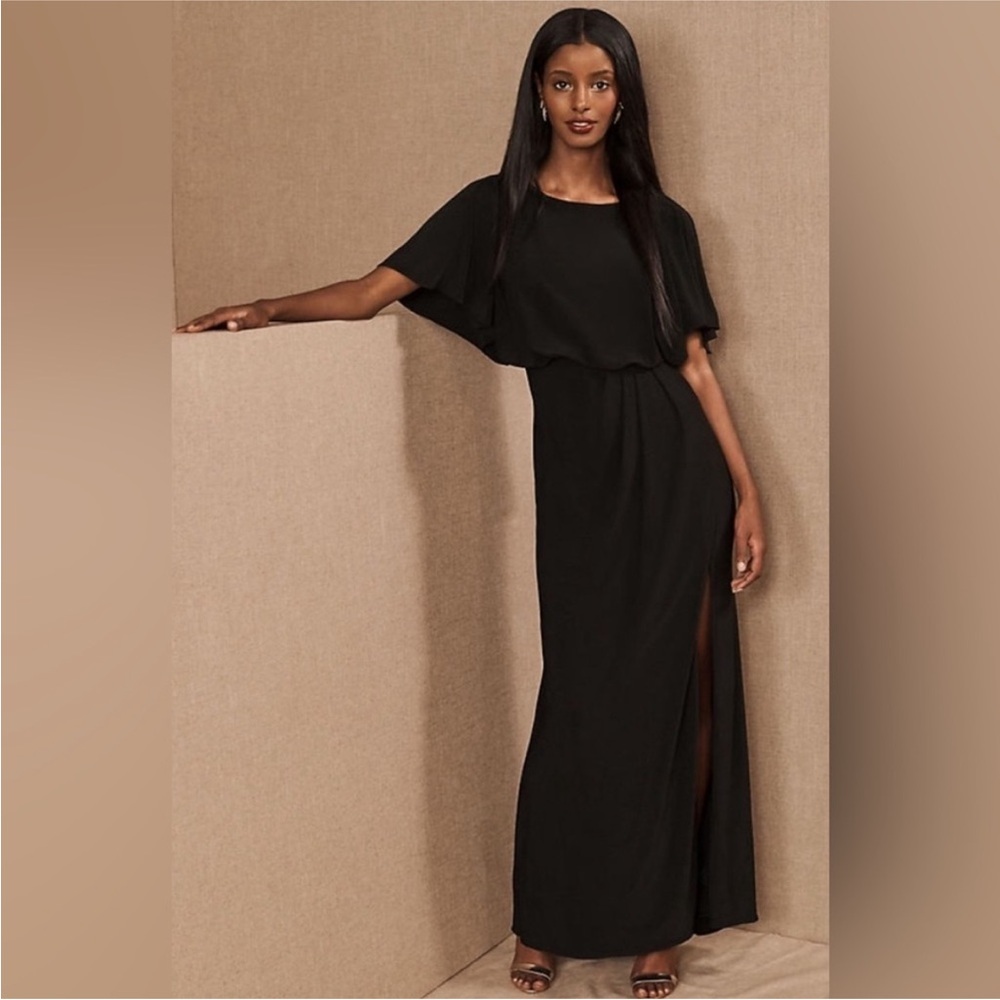 NWT Anthropologie BHLDN Lena Black Flutter Top Maxi Formal Dress, size 4